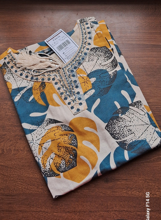 PREMIUM White Yellow Kurti ZO24