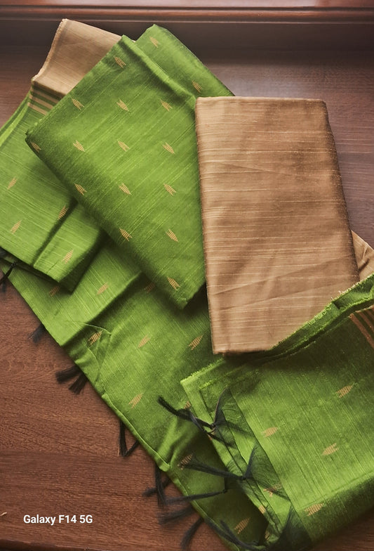 Green Unstitched Raw Silk Suit UN04