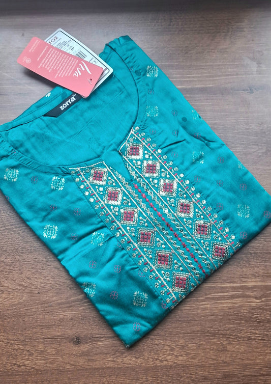 Ram Blue Premium A Line LIVA SILK Kurti (Closed side)