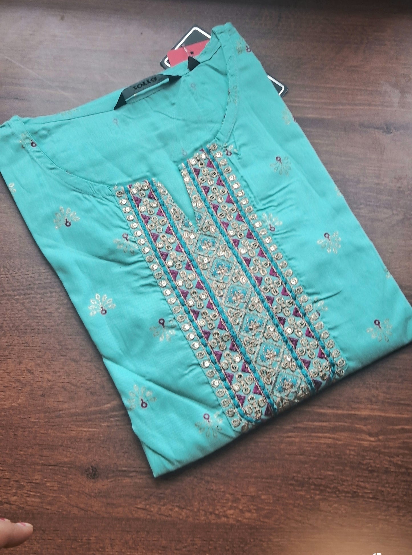 Blue Premium A Line LIVA SILK Kurti (Closed side)