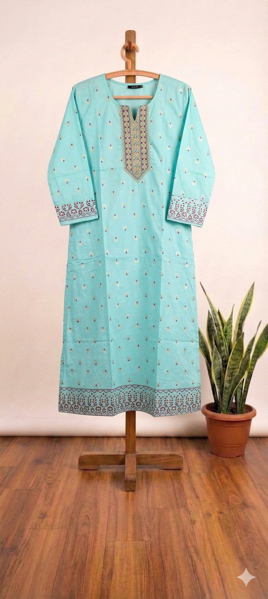 Blue Premium A Line LIVA SILK Kurti (Closed side)