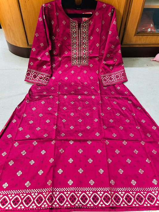 Maroon Premium A Line LIVA SILK Kurti (Closed side)