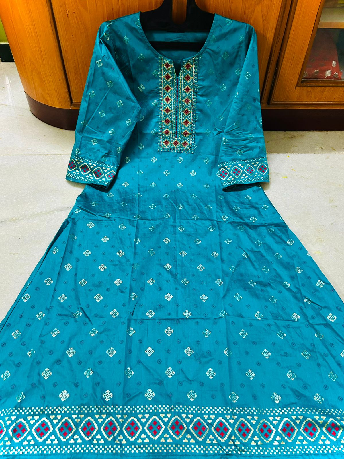 Ram Blue Premium A Line LIVA SILK Kurti (Closed side)