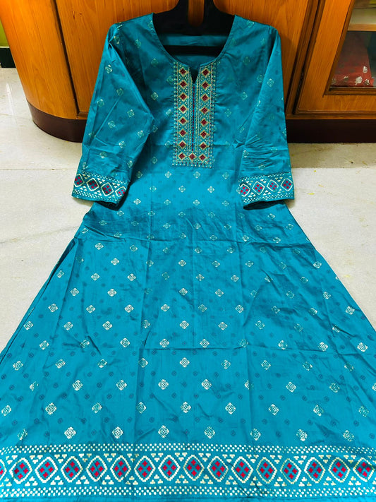 Ram Blue Premium A Line LIVA SILK Kurti (Closed side)