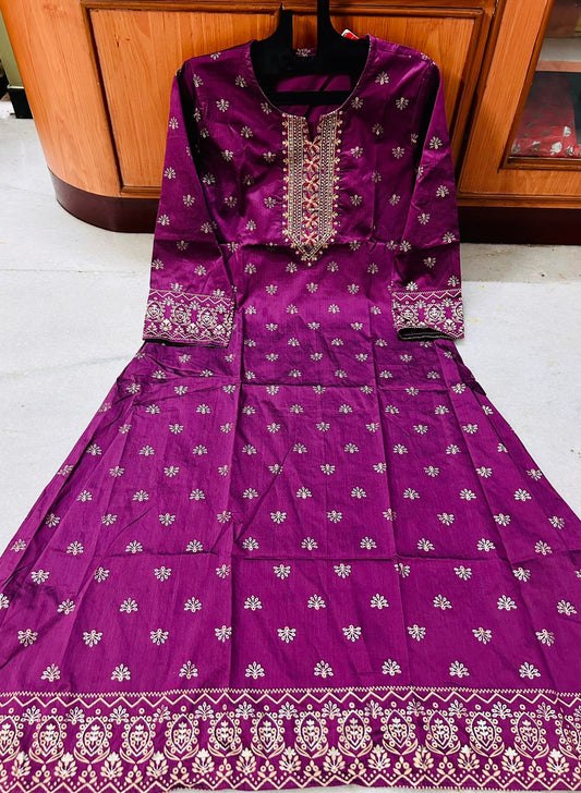 Magenta Premium A Line LIVA SILK Kurti (Closed side)