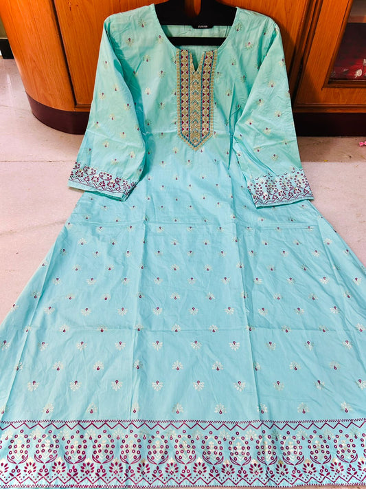 Blue Premium A Line LIVA SILK Kurti (Closed side)