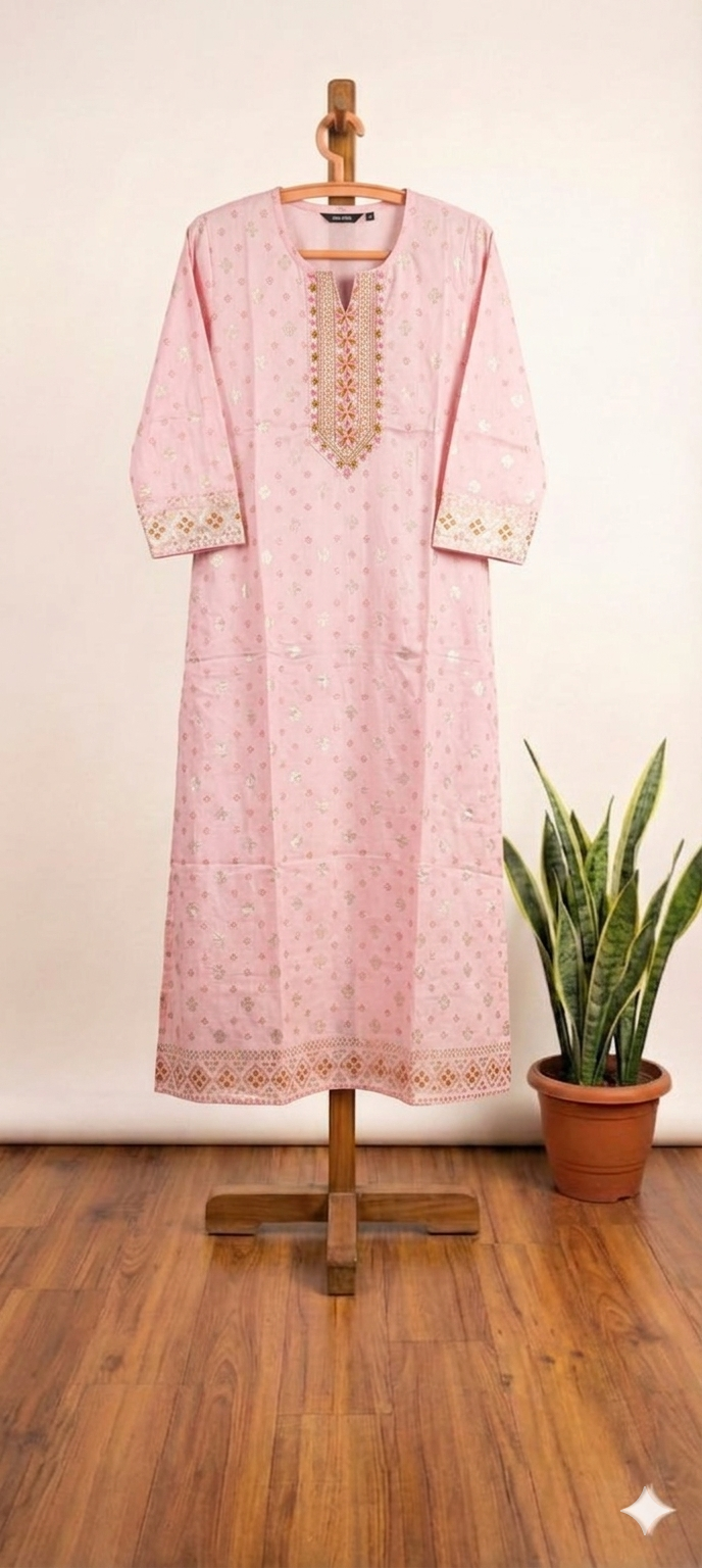 Pink Premium A Line LIVA SILK Kurti (Closed side)