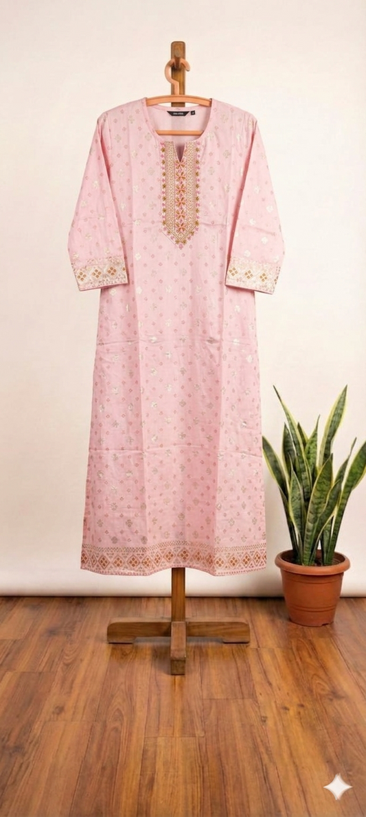 Pink Premium A Line LIVA SILK Kurti (Closed side)