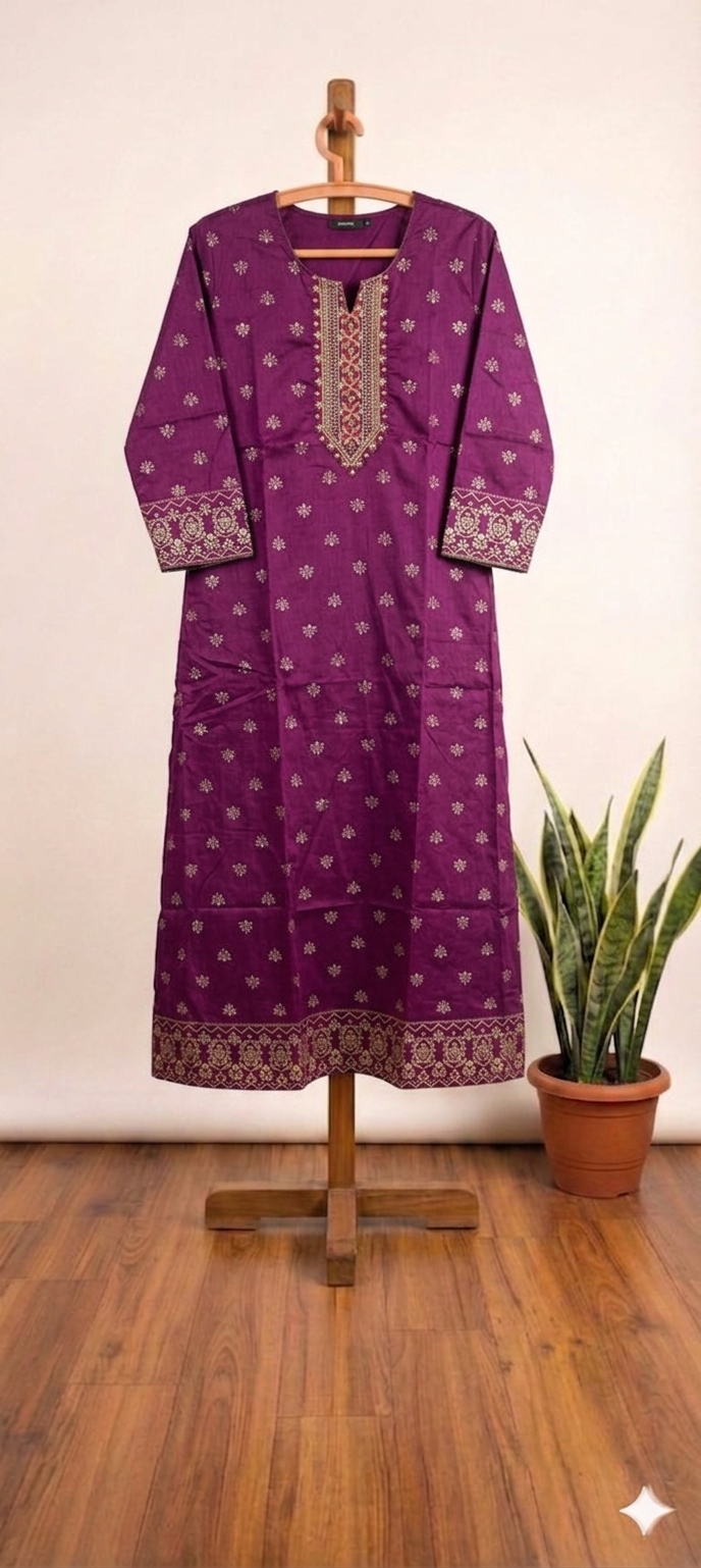 Magenta Premium A Line LIVA SILK Kurti (Closed side)