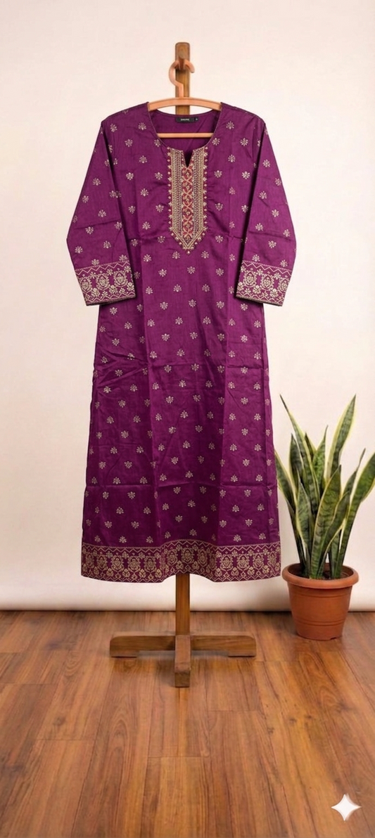 Magenta Premium A Line LIVA SILK Kurti (Closed side)