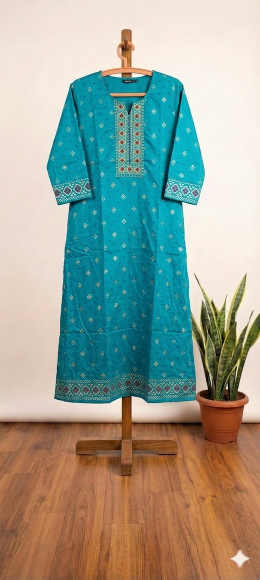 Ram Blue Premium A Line LIVA SILK Kurti (Closed side)