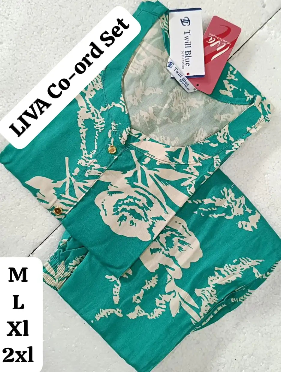 Teal-White-Coord-Sets-Rayon-Liva-Kurti-TW35